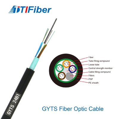 Opancerzony kabel światłowodowy OEM Loose Tube GYTS od 2 do 288 rdzeni w trybie pojedynczym / wielokanałowym
