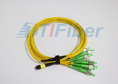 Żółte 12-rdzeniowe kable światłowodowe MPO do FC do sieci telekomunikacyjnej
